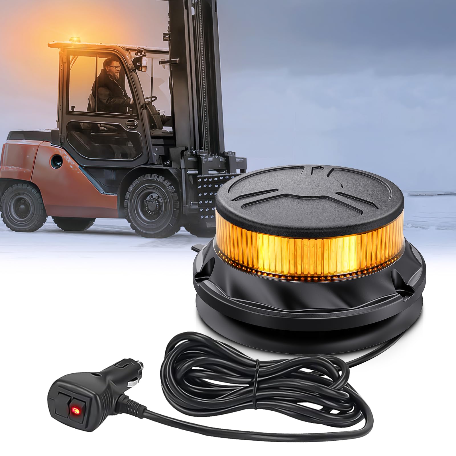 Nilight Amber Beacon Light 12V-24V Aluminum Base Flashing Safety Warning Lights Permanent & Magnet Mount LED Emergency Rotating Strobe Light for