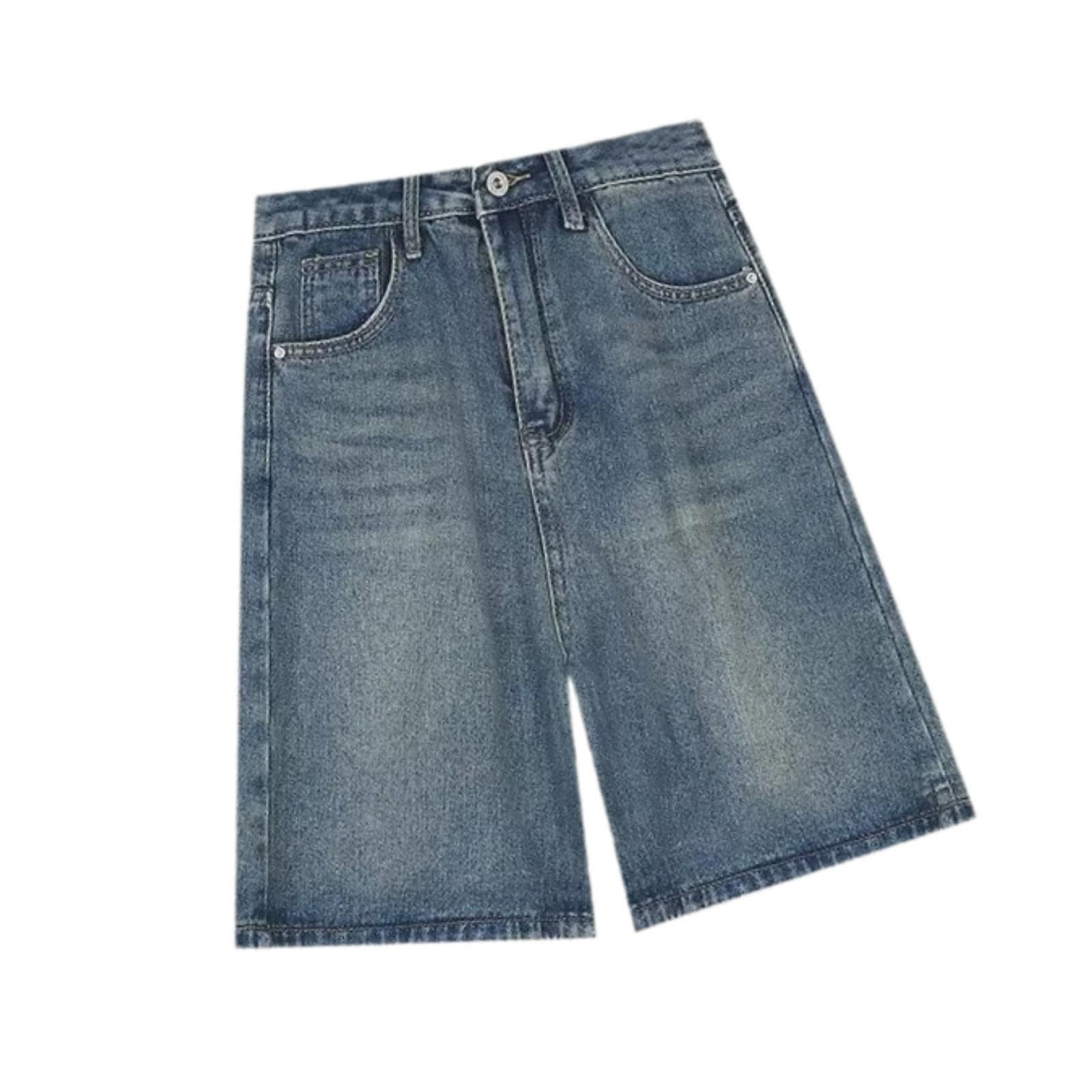 merishopp Womens Denim Shorts Trousers Breathable Five Points for Vacation Beach Party L Dark Blue-picture-45