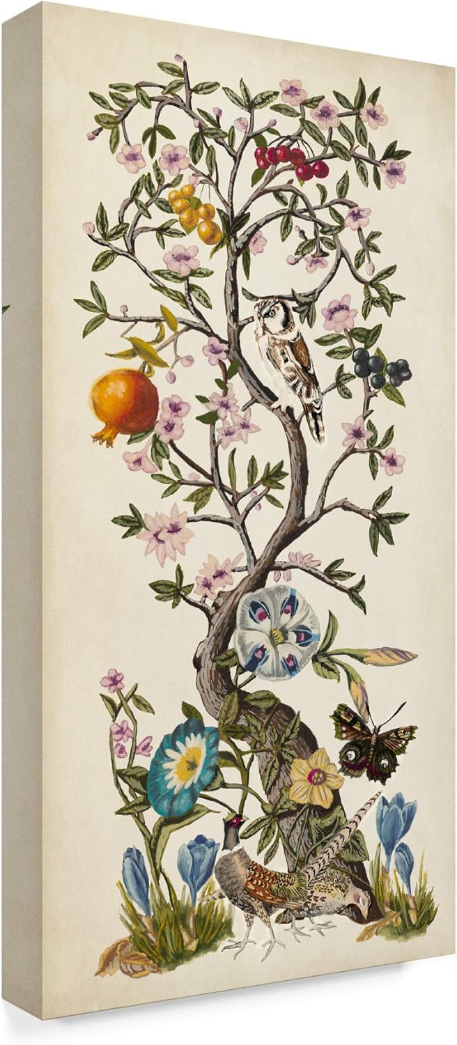 Chinoiserie Natura I Canvas Art with Owl and Pheasant, 32" x 16"
