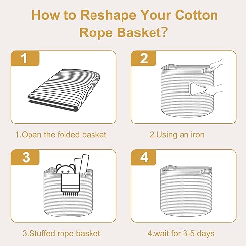 Miniatura 8 de BROVIEW Cesta de almacenamiento tejida, cestas altas para ropa sucia de 16 x 16 x 18 pulgadas, cesta de cuerda de algodón para juguetes, almohadas,