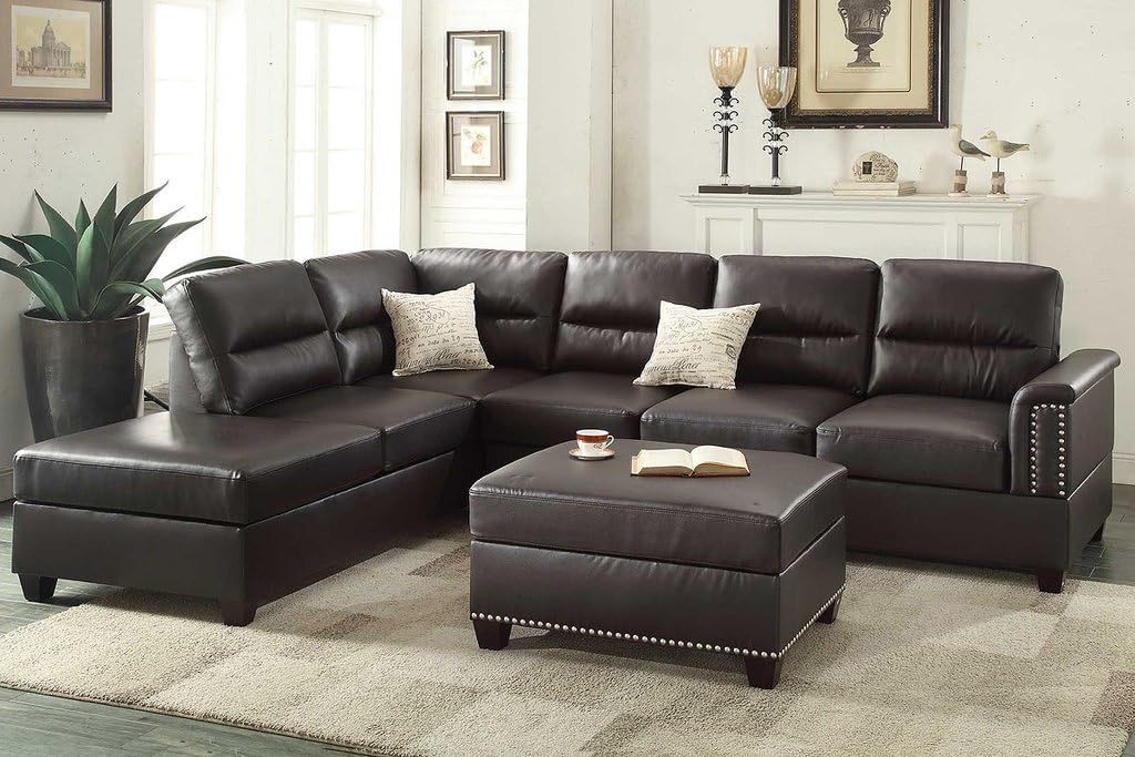 Marsala 3-Piece Sectional with Reversible Chaise and Ottoman Upholstered in Bonded Leather