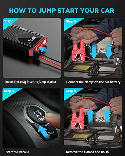 Miniatura 3 de SHINEGIANT Arrancador de coche, batería de coche portátil de pico de 2000 A para motor diésel de hasta 9.0 L de gasolina y 7.0 L, paquete de batería