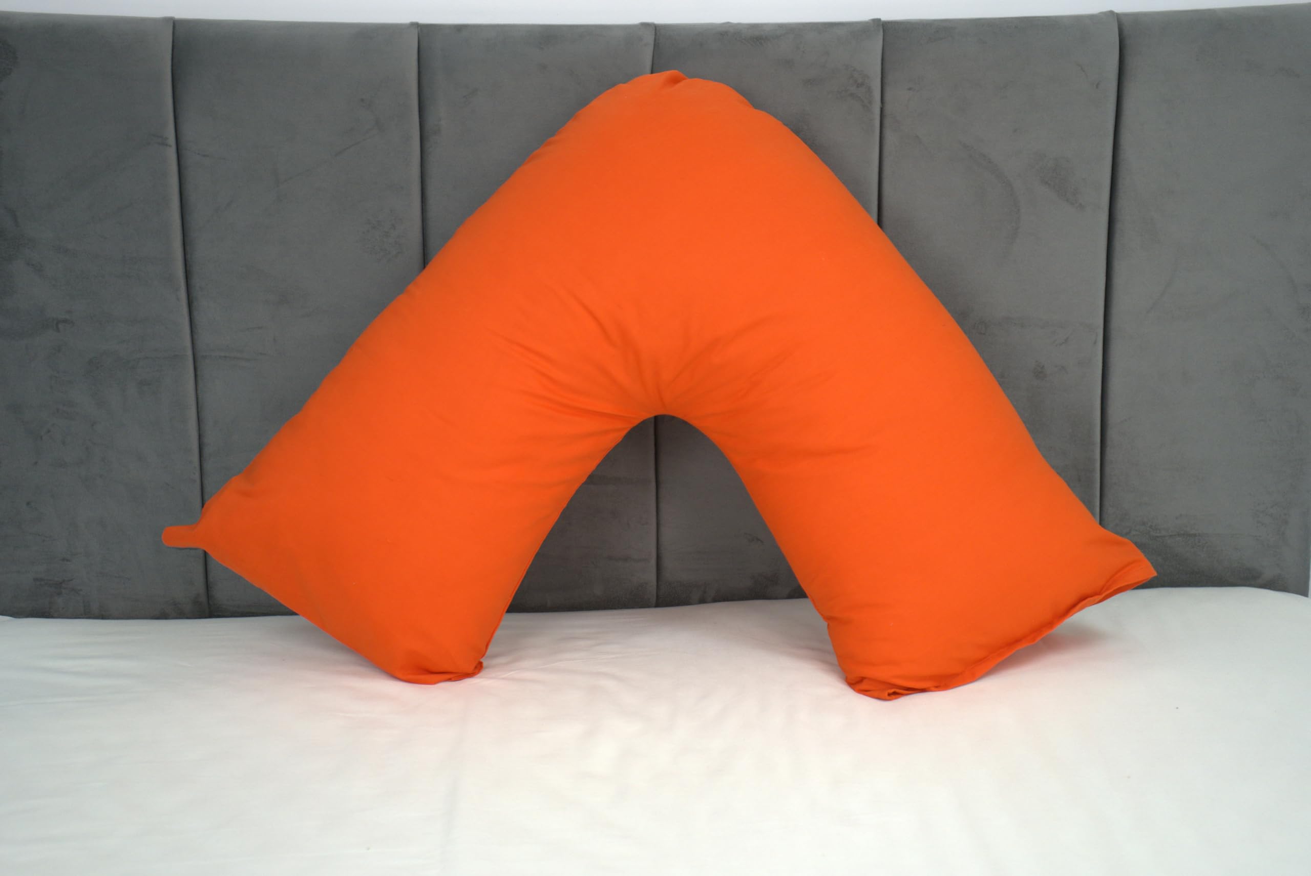 Orthopaedic V-pillow with Free pillowcase- Pregnancy Support V Shaped Triangle Pillow with polycotton pillowcase 74x34cm-Hollow Fibre V-pillow for for Neck,Maternity Pregnancy Support (Orange)