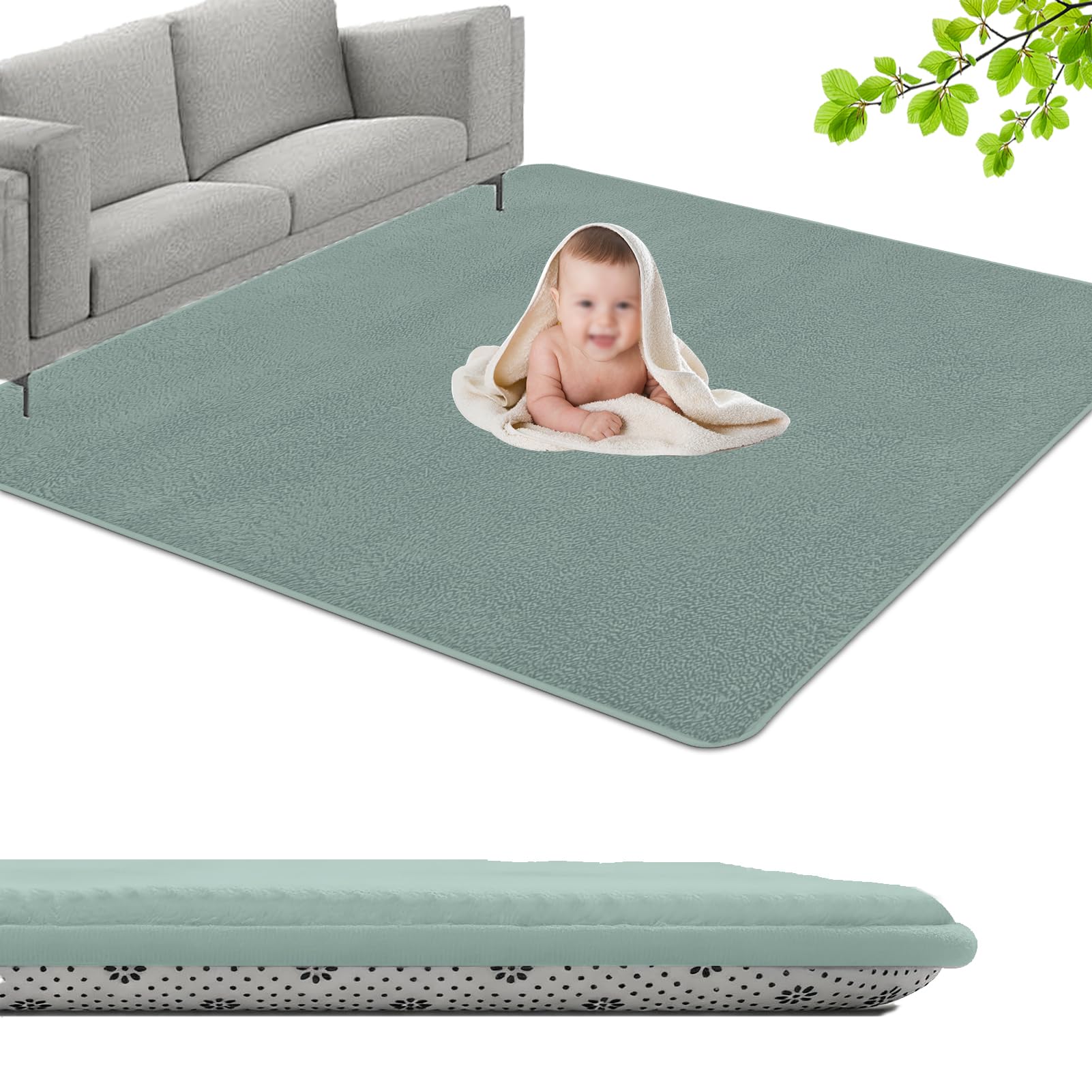 GmyoieqI Large Coral Velvet Baby Play Mat, 3CM Memory Foam Area Rug 80 x 100 cm Children's play mat Soft Play & Tummy Time, Playmat for Floor with Non-Slip Backing Crawling, Easy Care Rug Sky Blue