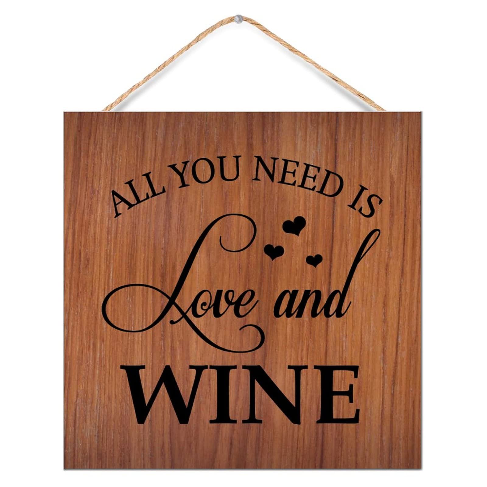 All You Need Is Love And Wine Wood Sign Art Decor Rustic Signs Motivational Wood Plank Hanging Sign for Nursery Kitchen Pantry 12x12in