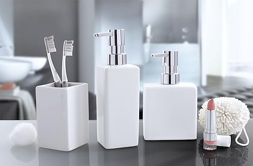 Miniatura 2 de Kleine Wolke Dispensador de jabón líquido de porcelana moderna para baño, 10 onzas, corto, dispensador de jabón flash de baño de lujo (blanco)