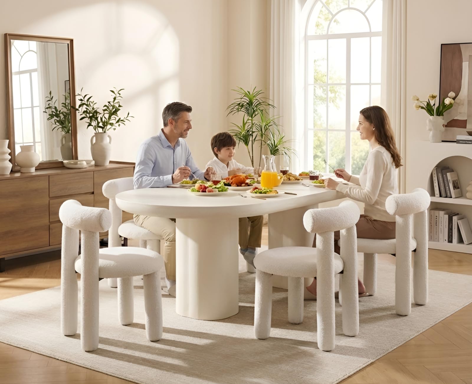 Ya-Home Set di 2 Sedie da Pranzo in Pelliccia con Gambe in Metallo, Bianca | sedie sala da pranzo sedie da cucian sedie in tessuto imbottite