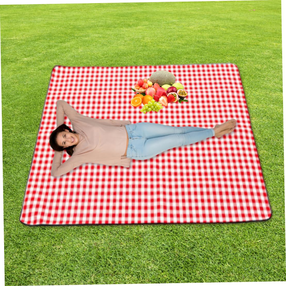 Coperta da Picnic Impermeabile con Manico da Trasporto tappeti da Picnic Tappetino da Picnic Tappetino da Spiaggia Multiuso per Viaggio in Campeggio Rosso e Bianco Plaid