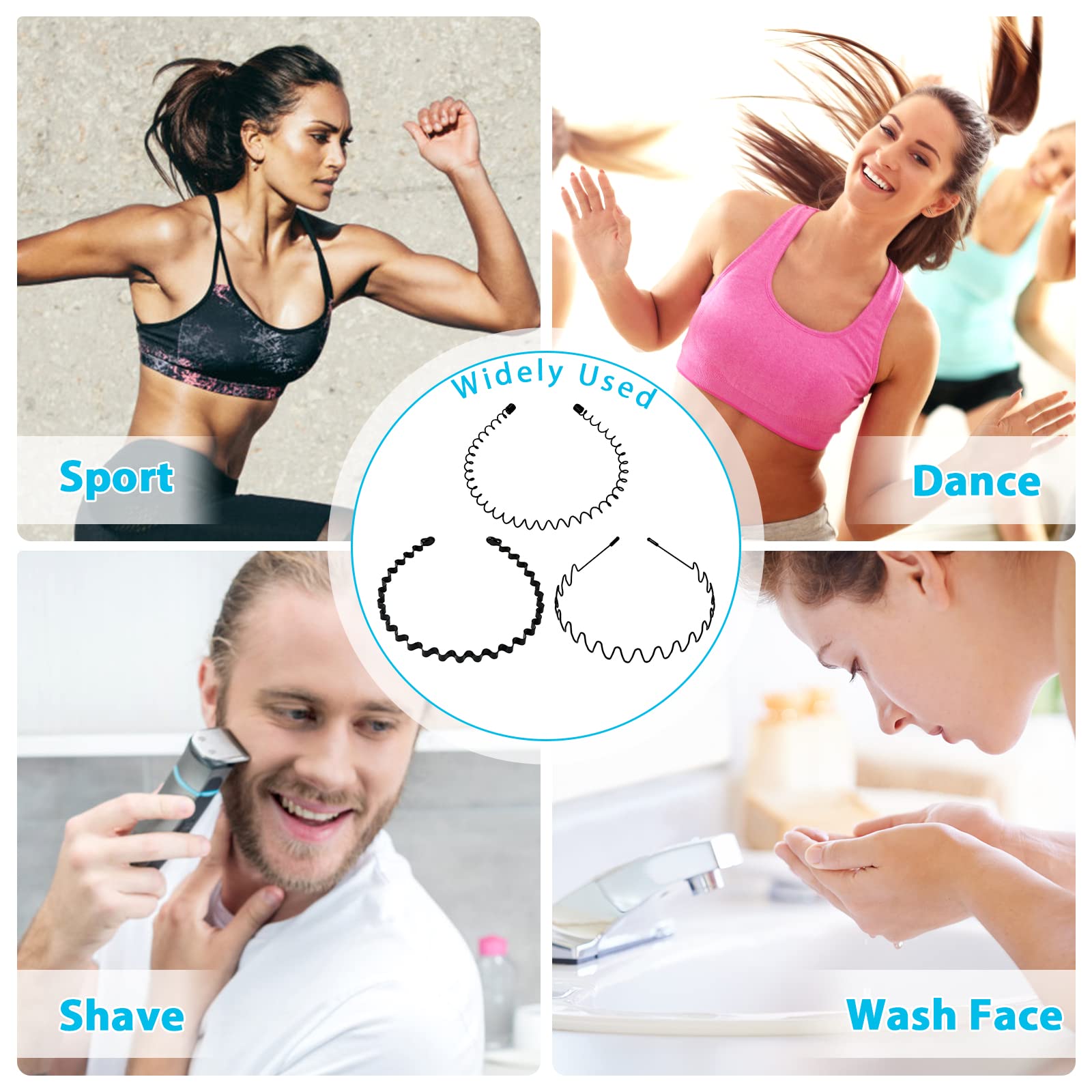 Hanyousheng 3 Pezzi Cerchietto per Capelli in Metallo, Cerchietto Fasce per Capelli Fascia Ondulata Nero, Multiplo Stile Antiscivolo Cerchietto, Adatto per Sport, Yoga, Trucco