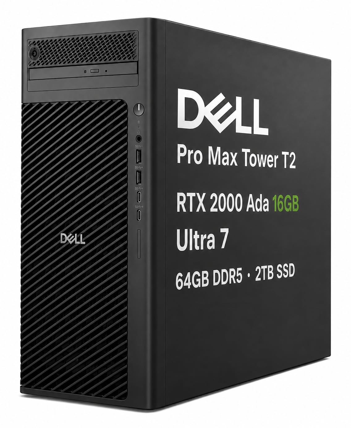 Dell Pro Max Tower T2 FCT2250, NVIDIA RTX 2000 Ada 16GB, Intel Ultra 7 265 | Next Gen Precision Tower, 64GB DDR5, 2TB SSD, 8K Display, Workstation Desktop for Designer, Engineer, DVD Drive, Win 11 Pro