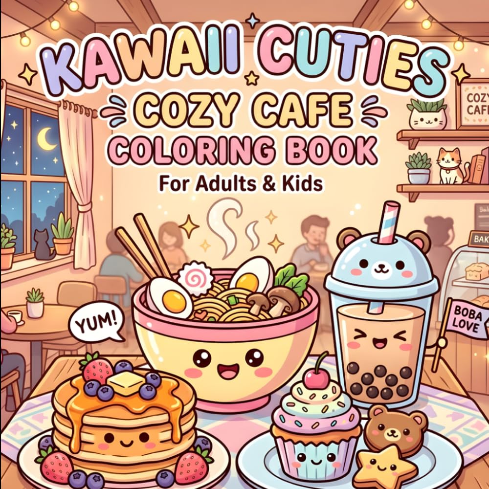 Cozy Cafe Coloring Book: Cute Kawaii Café Foods, Sweet Treats & Relaxing Cozy Scenes to Color