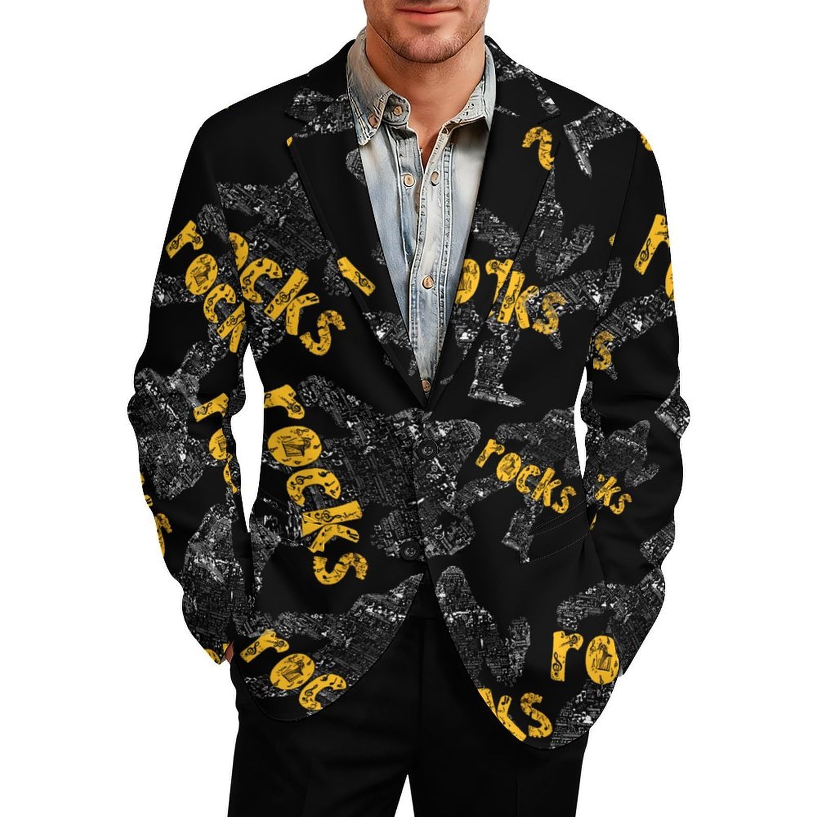 Bigfoot Rock and Roll - Giacca leggera da uomo, con risvolto a due bottoni, elegante giacca sportiva