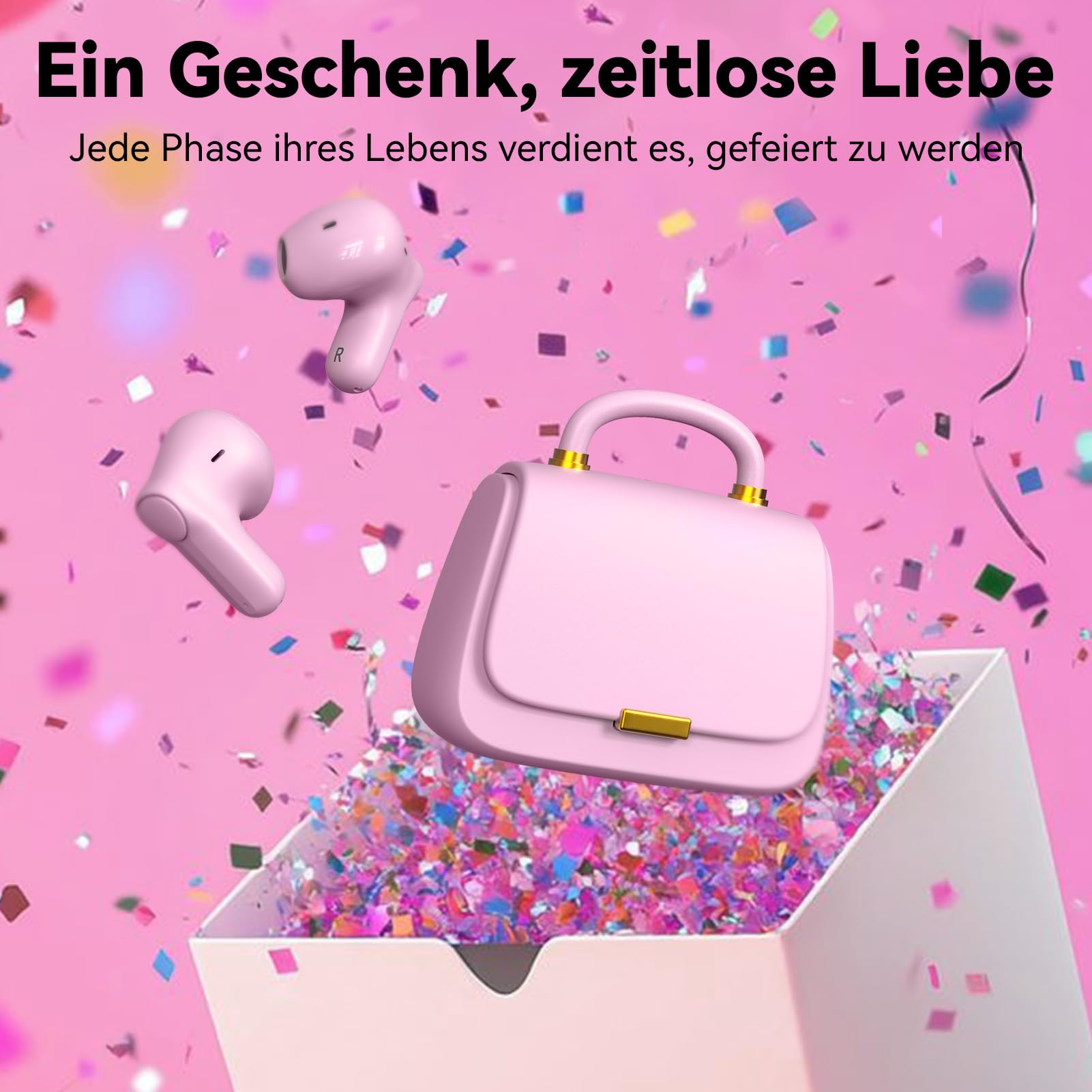 ANCwear Bluetooth 5.4 In-Ear-Kopfhörer mit Handtaschen-Ladecase, Rosa