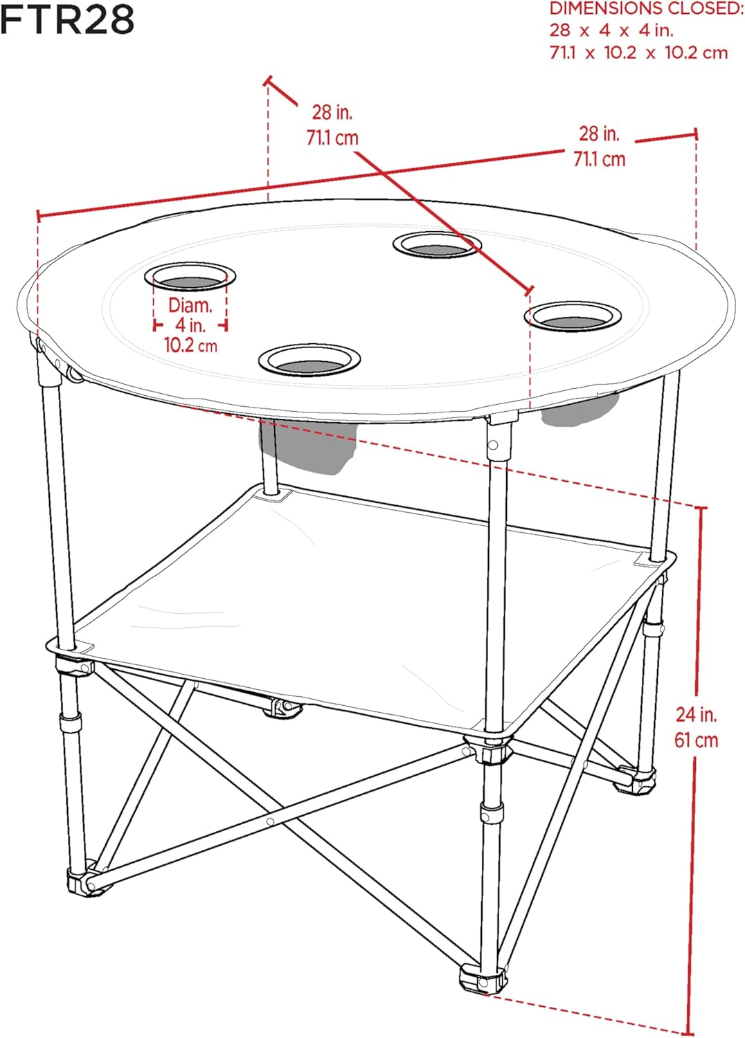 Moss Green Round Portable Folding Table with Cup Holders