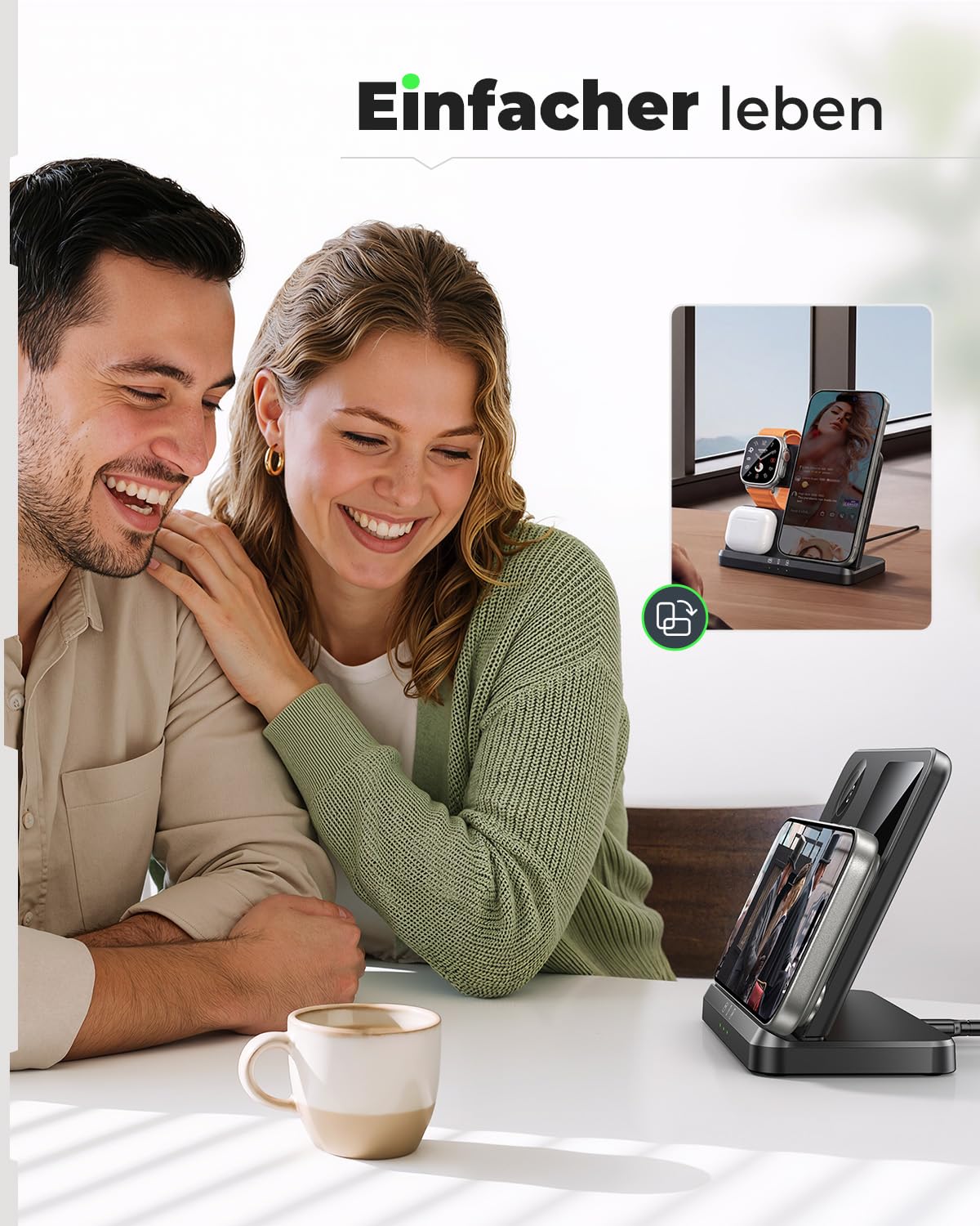 JARGOU 3 in 1 Kabellose Ladestation für Apple, Induktive Ladestation für iPhone 17 Pro Max 16 15 14-8, Wireless Charger für Apple Watch 11/Ultra 3/10/9/8/7/6 & AirPods Pro 4 3 2 - Ohne Kabelchaos