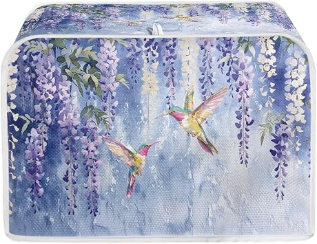 Lavender Floral Hummingbird Toaster Covers Compatible with 4 Slice Bread Maker Oven Kitchen Small Appliance Dust Cover Fingerprint Protection