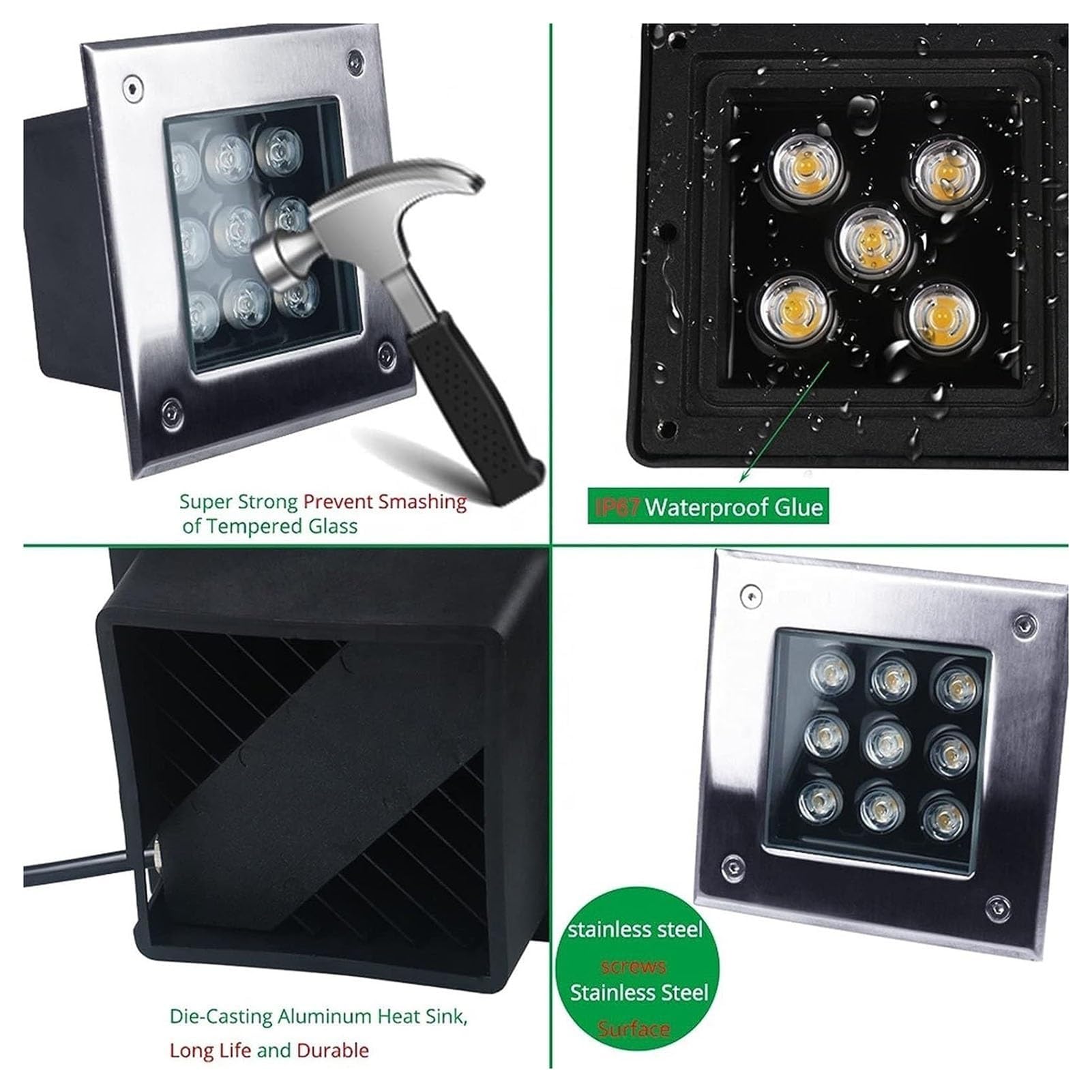 Lampada da Giardino a LED, luci da Esterno interrate RGB 12W - Lampada da Giardino a LED Impermeabile IP68, Mini faretto da Incasso 12V per Illuminazione Subacquea di laghetti e Giardini, an