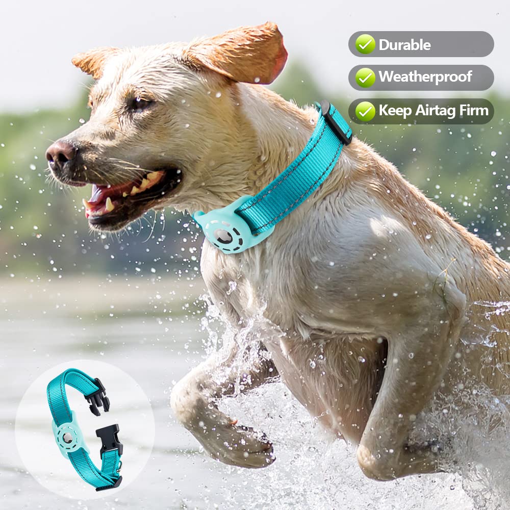 Collar reflectante AirTag para perro, compatible con Apple AirTag, collar de nailon para mascotas, gatos y cachorros con soporte de silicona para AirTag para perros pequeños, medianos, grandes