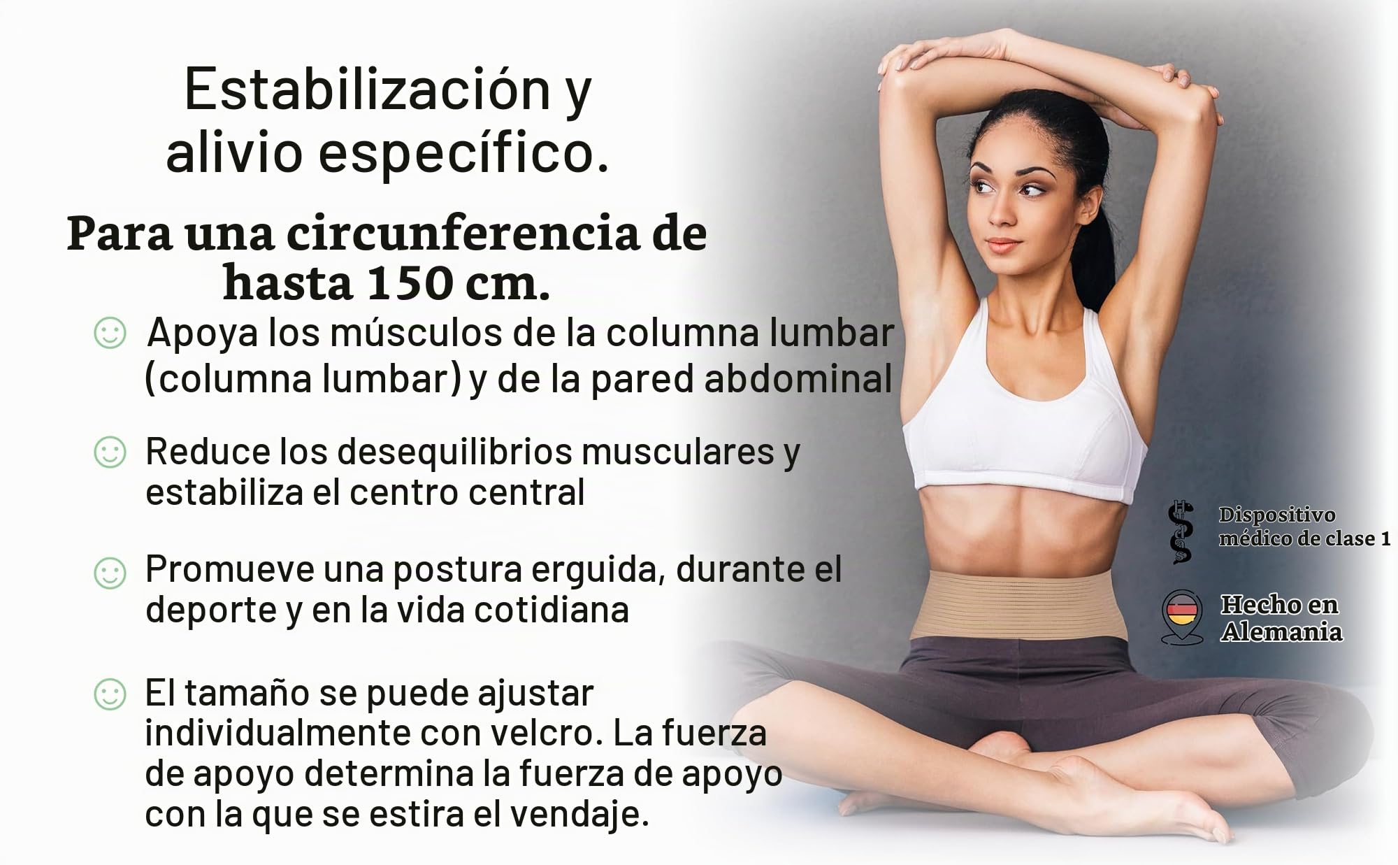 Hydas 1955.1.00 - Cinturón ortopédico de apoyo para abdomen y espalda, producto medicinal, forma la silueta