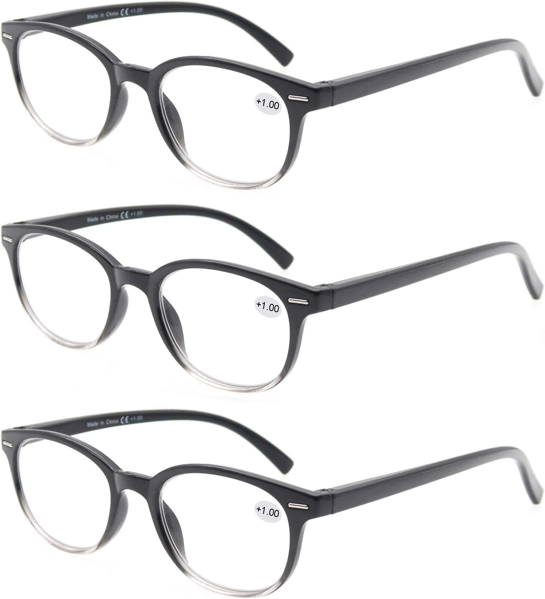 MODFANS Round Stylish Reading Glasses Pair with Spring Hinge Fashion Glasses for Reading for Men and Women