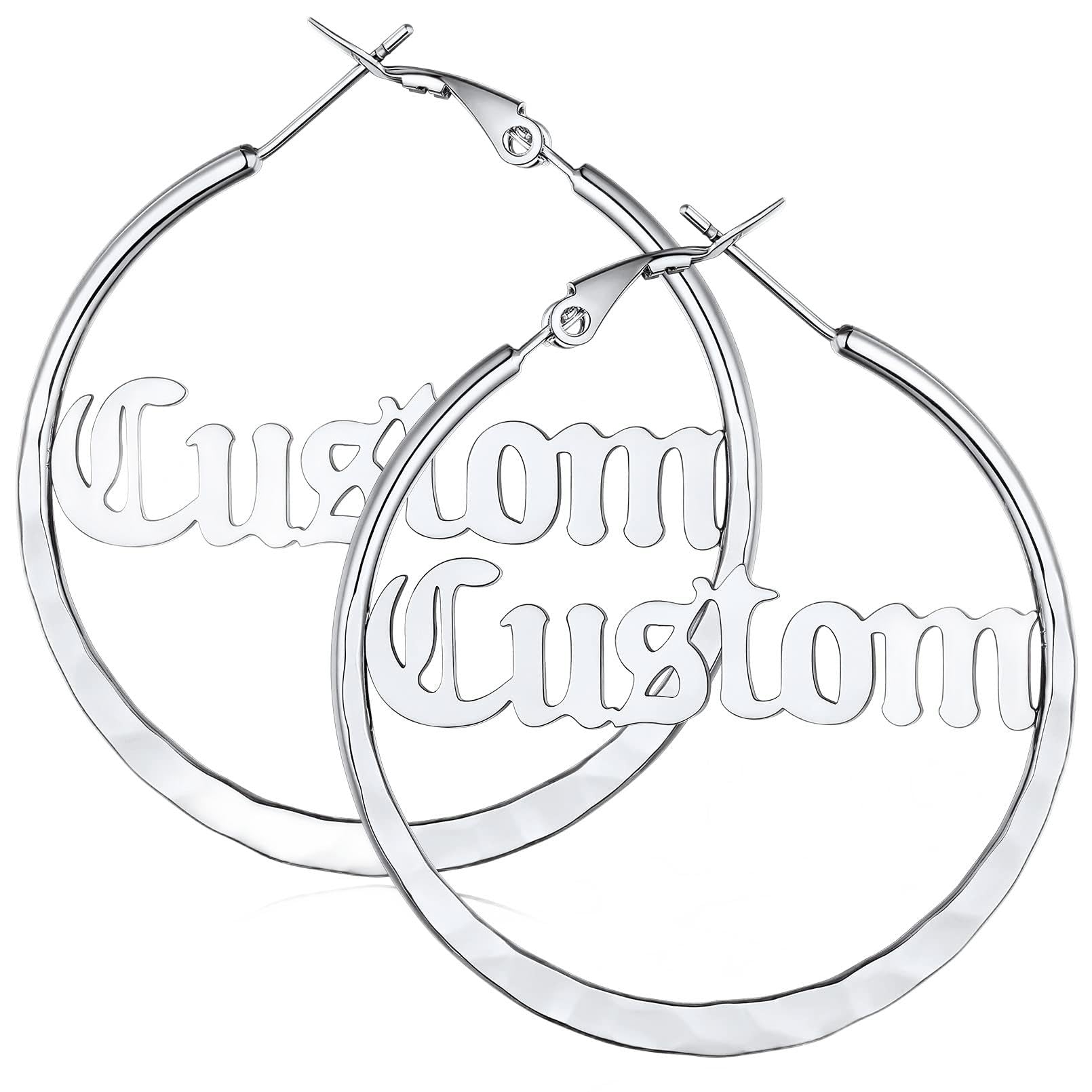 Custom4U Bamboo Earrings for Women Personalized Gold Hoop Name Earrings