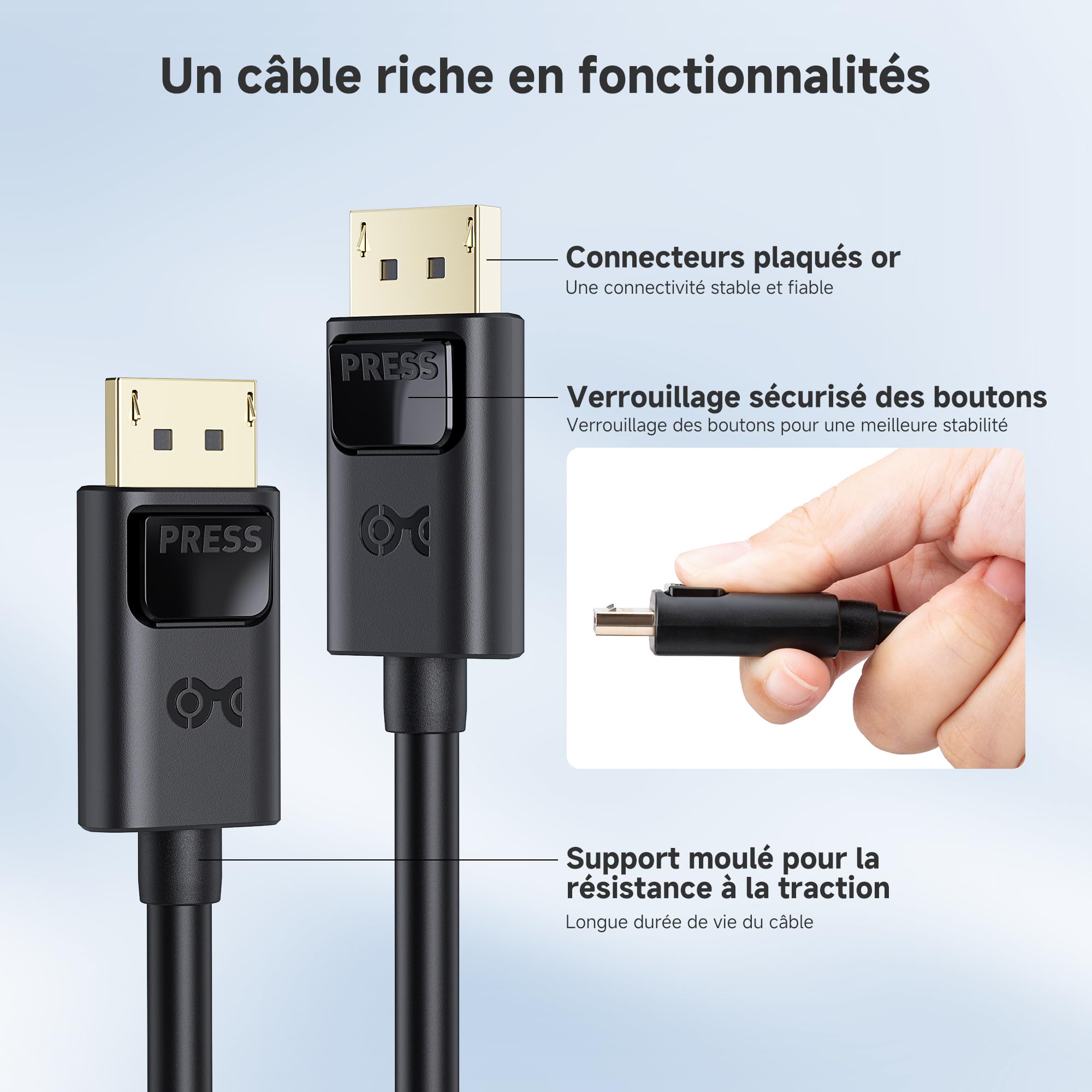 Cable Matters [Certifié VESA] 3m Cable Displayport 1.4 Câble Displayport 8K Câble Display Port 1.4 avec résolution vidéo 8K 60Hz / 4K 240Hz et Prise en Charge HDR