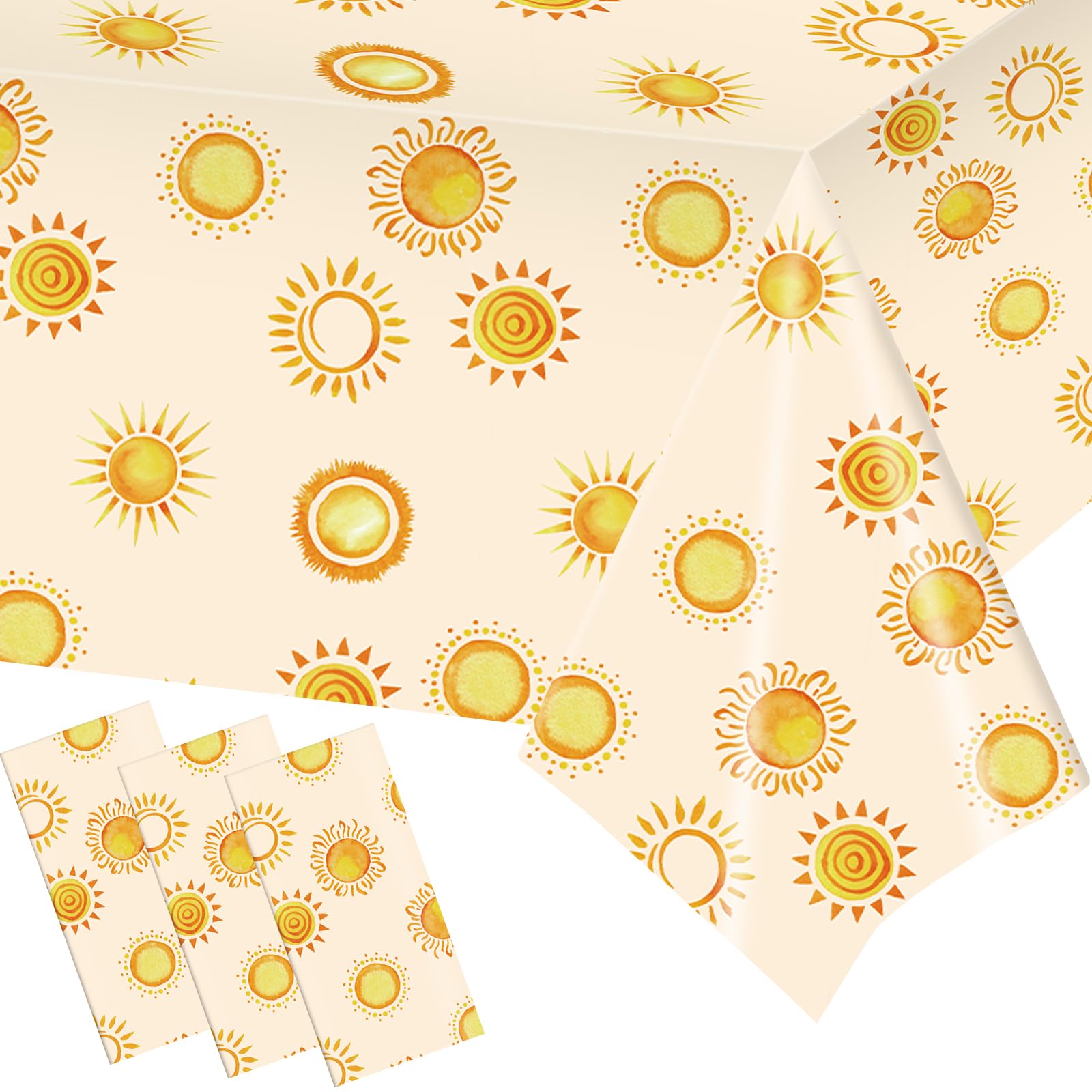 3PCS Boho Sun Birthday Party Tablecloths Boho Hippie Sunshine Disposable Plastic Table Covers First Trip Around The Sun Party Decorations Baby Shower Supplies, 54 x 108 Inch