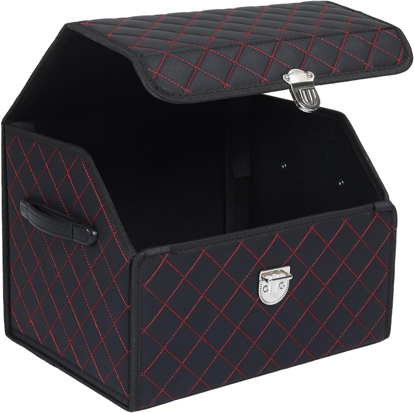 Trunk Organizer with Lid for Car Foldable Storage Box Heavy Duty PU Leather Cargo Organizer for SUV Sedan Waterproof (Red, Large)