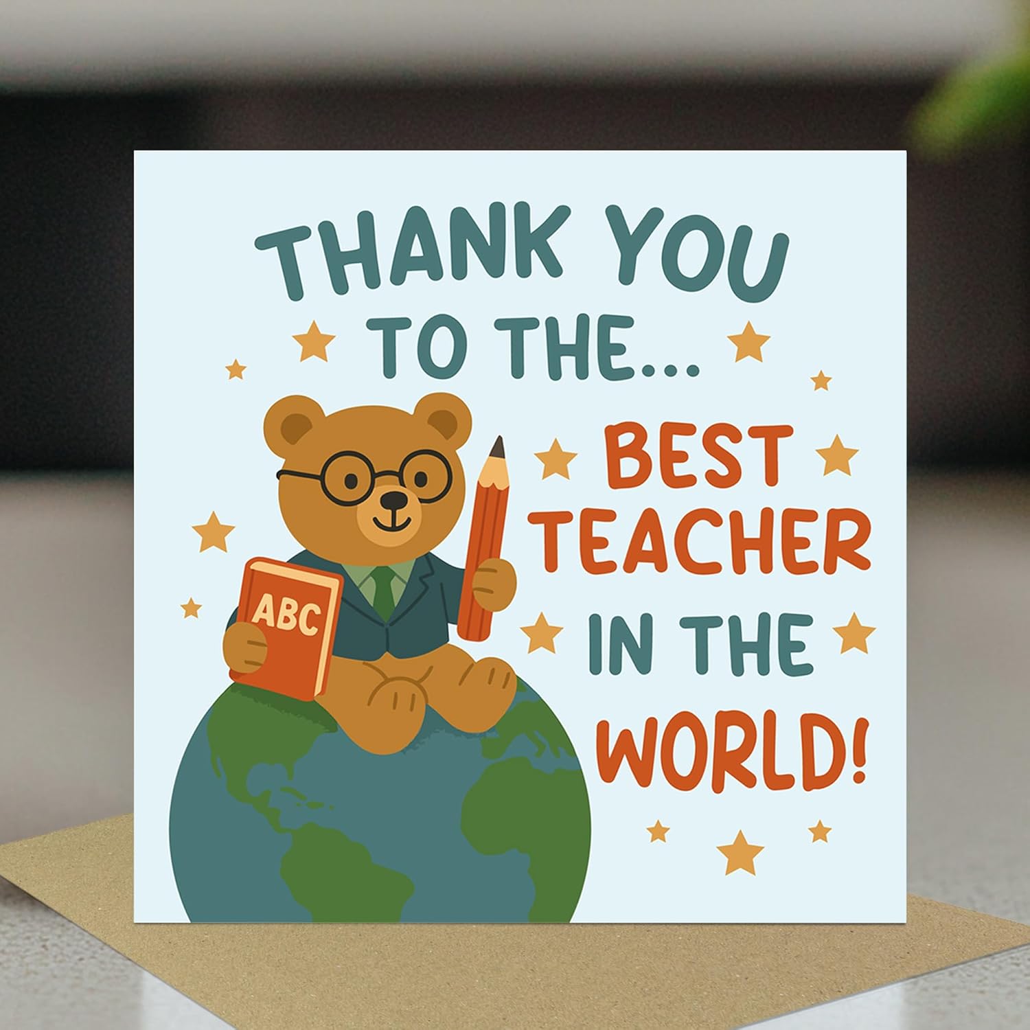 RED OCEAN Thank You Teacher Cards Multipack of 6, Best Teacher Cards, End of Term Leaving School Nursery Card Pack, 145x145mm Card Assortment With Envelopes
