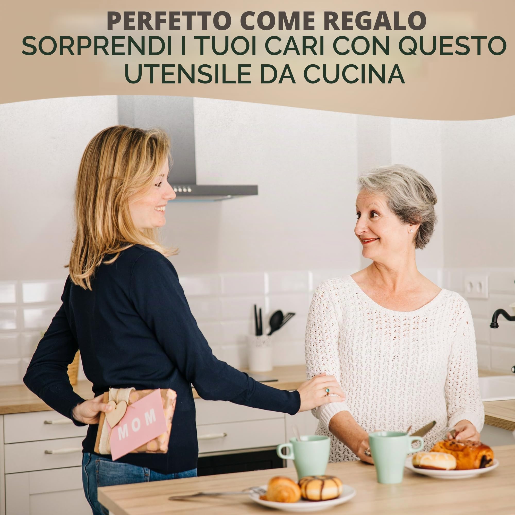 Clack 99009 - Portauovo a forma di conchiglia con punto di rottura, in acciaio inox, con motivo "Colazione", prodotto in Germania, idea regalo