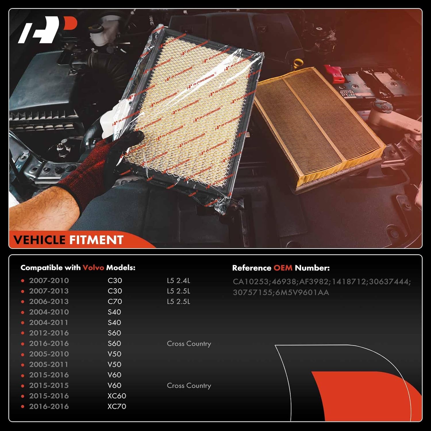 A-Premium 2-PC Engine Air Filter Compatible with Volvo V60 2015-2016, S60 2012-2016, XC70 2016, C70 2006-2013, V60 2015-2016, C30 2007-2013, S40 2004-2011, V50 2005-2011, XC60, S60/V60 Cross Country