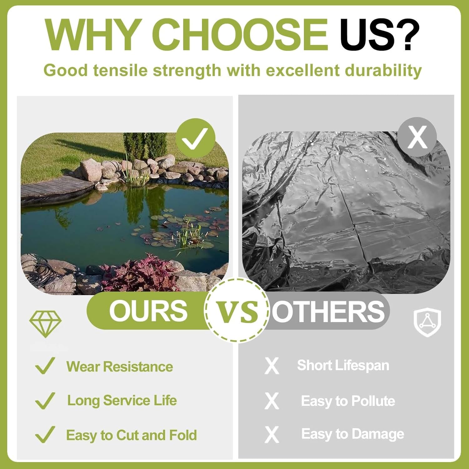 Pond Liner HDPE Tarpaulin Sealing Film 4x6m 5x8m 6x10m 7x12m 10x15m, Foldable Outdoor Pond Lining for Water Garden and Pool Underlay ()