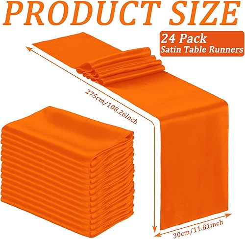 Miniatura 27 de Bencailor 24 caminos de mesa de satén a granel de 12 x 108 pulgadas de largo, mantel de tela suave brillante para banquete de boda, cumpleaños