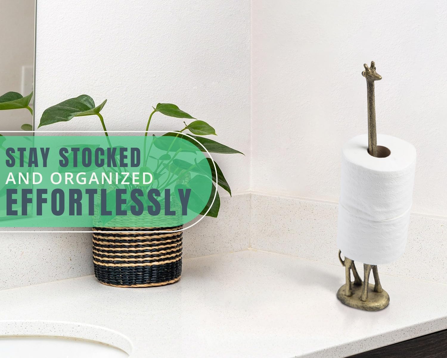 Comfify Giraffe Paper Towel Holder for Kitchen or Decorative Toilet Paper Stand for Bathroom - Unique Antique, Vintage, Whimsical Animal Design Roll Dispenser for Home Decor - Gold with Black