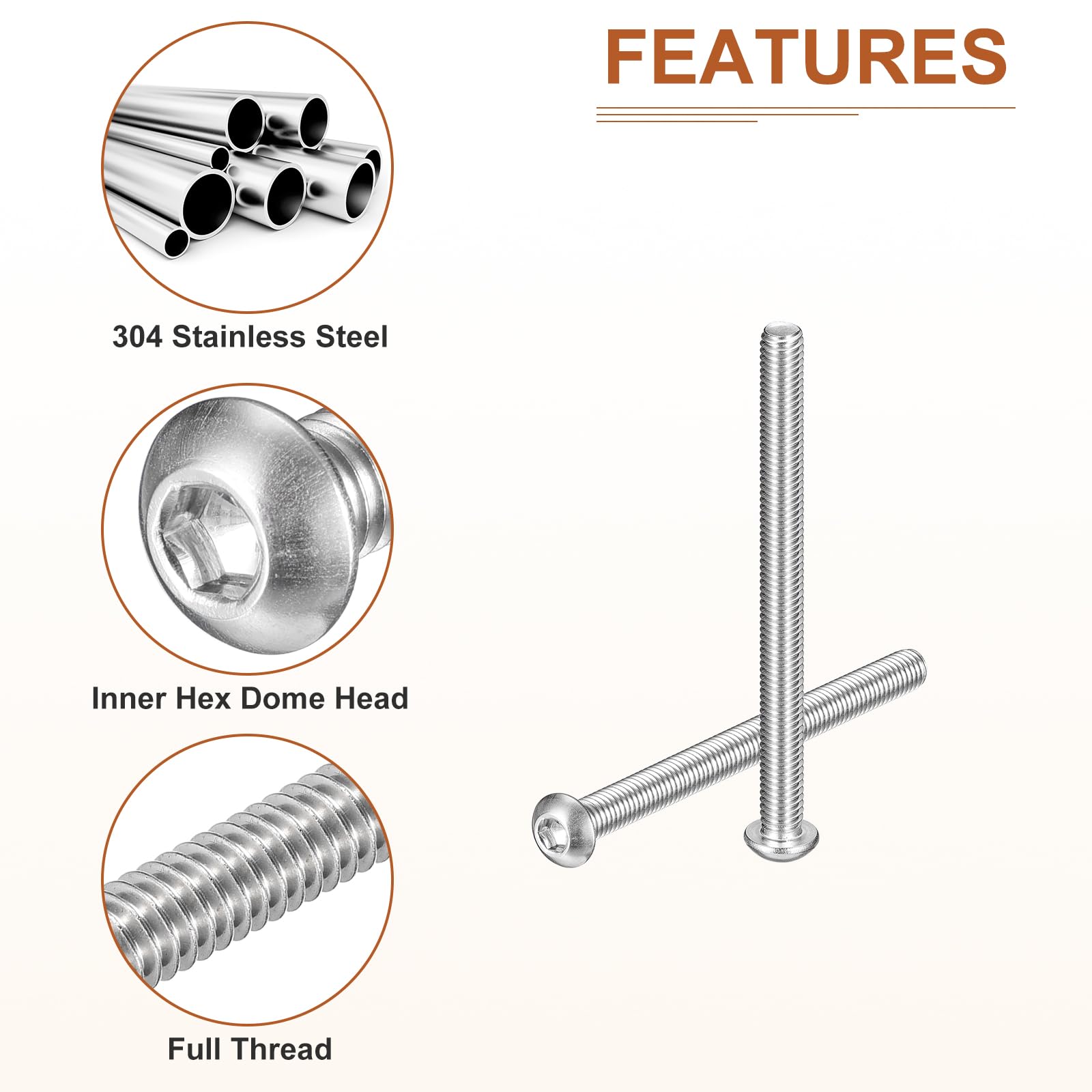 DTGN M6-1x75mm Button Head Socket Cap Screws - 10Pack - Good for Machine - 304 Stainless Steel 18/8 - Hex Drive Full Thread Fasteners - Image 4