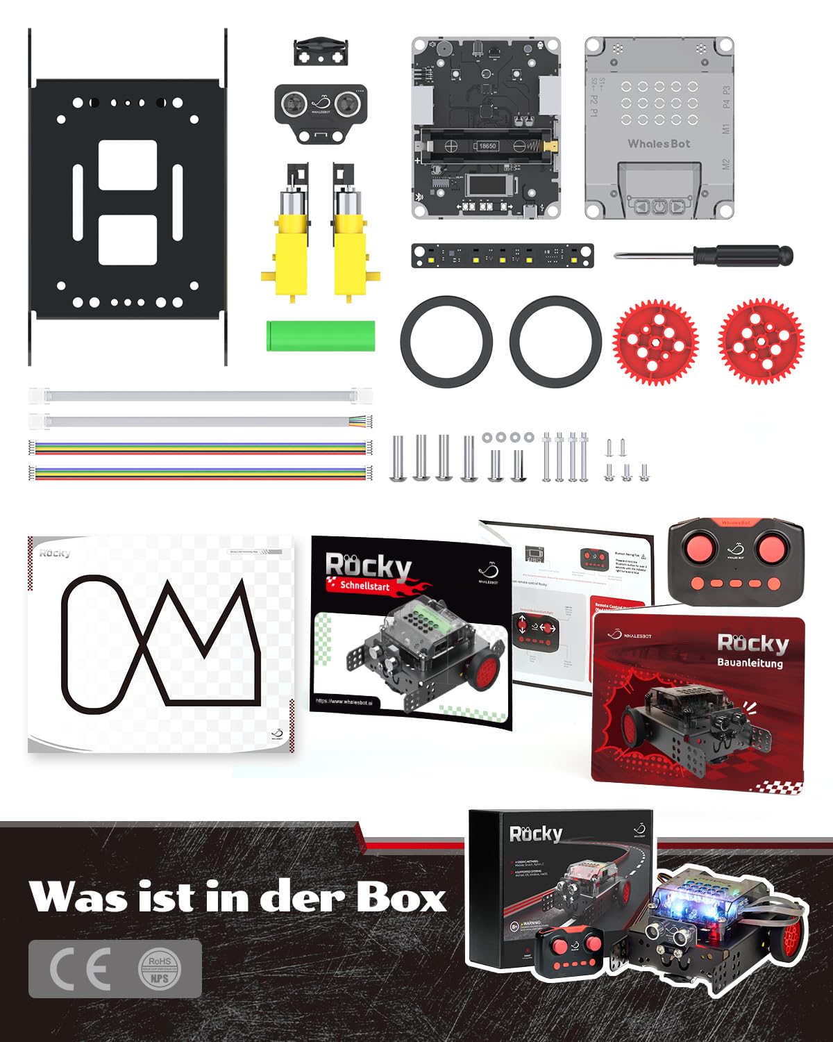 WhalesBot Rocky programmierbares Roboterauto für Kinder, Mint Bausatz mit Scratch- & Python-Kompatibilität, Erweiterbar, Ferngesteuertes Spielzeug, Geschenk ab 8 Jahren