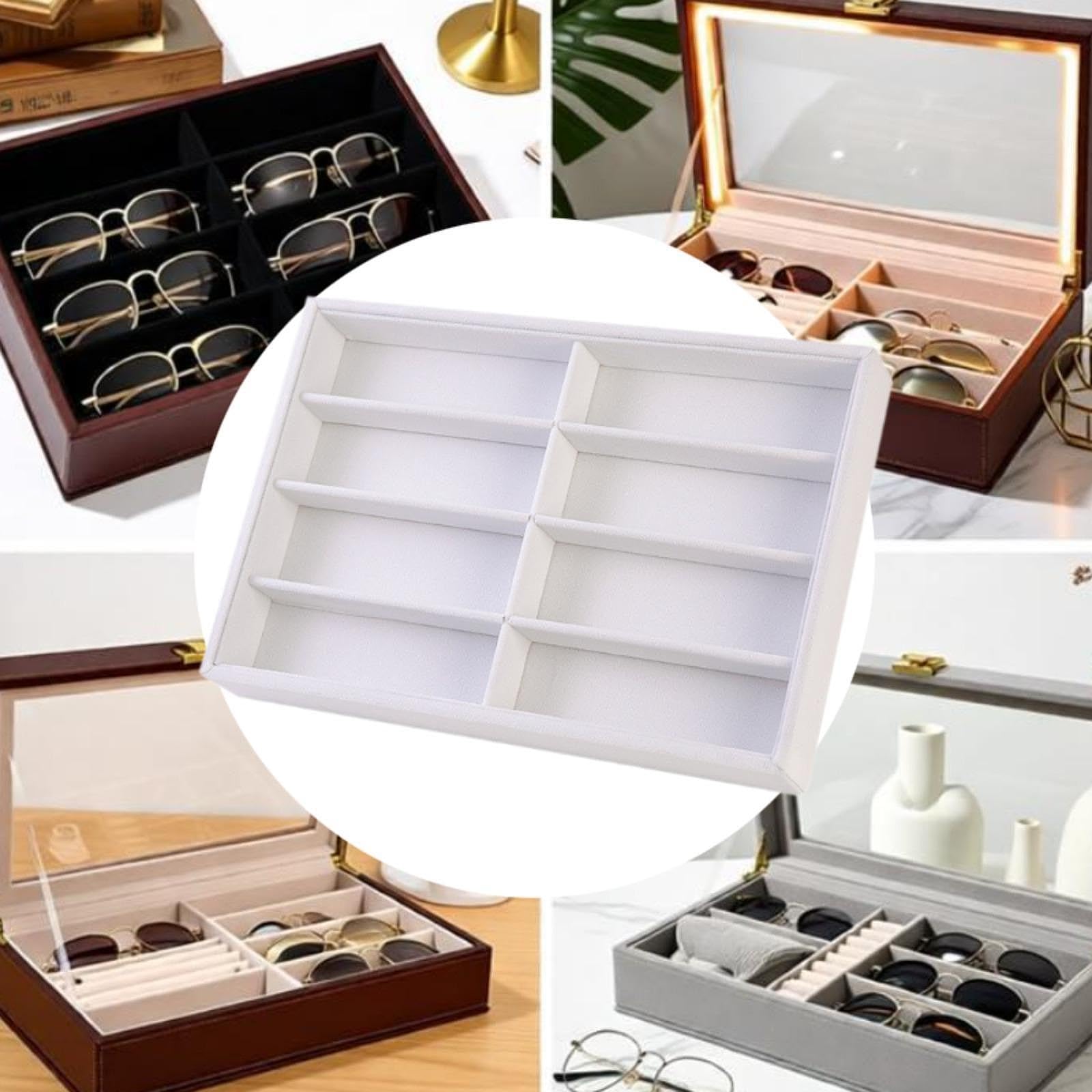 Sharplace Organizador de gafas de sol, expositor de joyas, vitrina de gafas, 8 rejillas para el hogar, Blanco