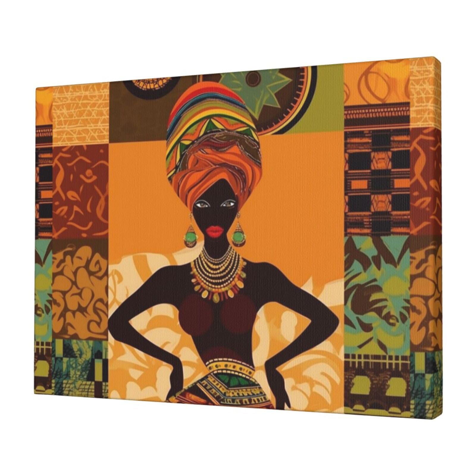 KLOPH African Woman Canvas Wall Art for Living Room 12"x16" Modern Artwork Painting for Bathroom Hanging Canvas Prints Aesthetic Wallart for Bedroom Kitchen Office Wall Decor