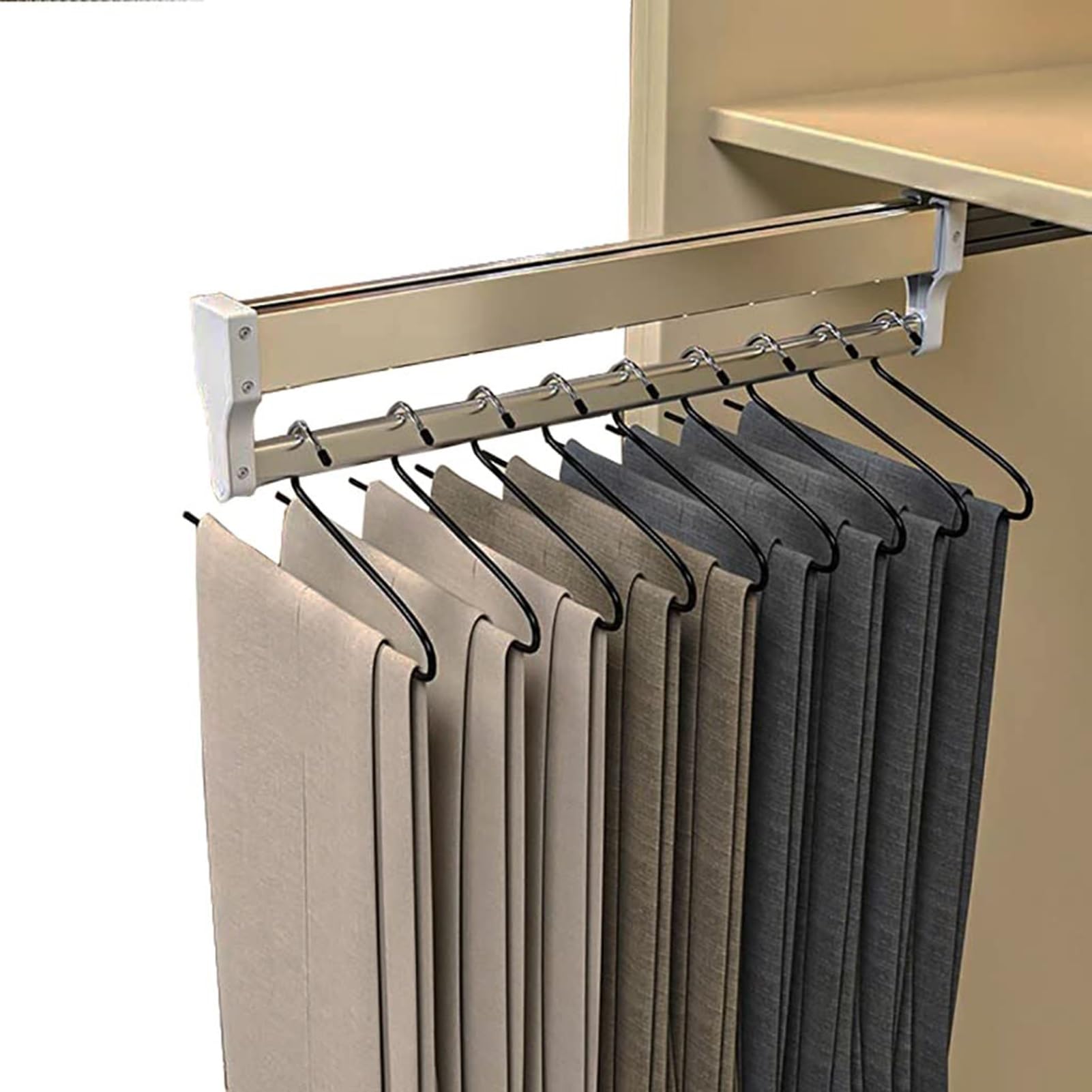 GLETSF Extendable Clothes Rail for Wardrobe, Adjustable Pull Out Closet Rod with 2 Sliding Rails for Space Saving Storage Solution,size_name-800mm