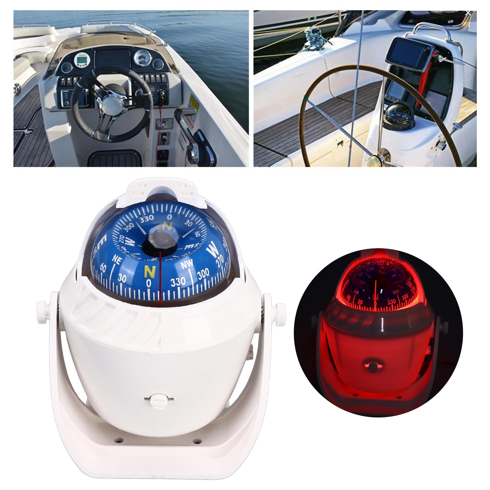 Boussole de Navigation pour Bateau Marin, Réglage Magnétique, éclairage Nocturne pour Voitures, Navires, Caravanes