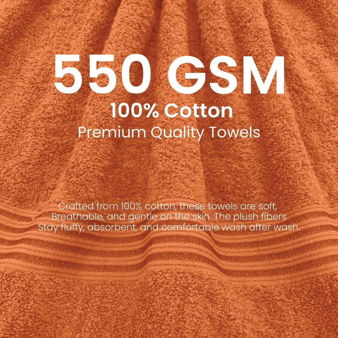 Bath Towels Set of 4 – 100% Cotton, 550 GSM Soft Absorbent Bathroom Towels - 27 x 54 Inch Thick Plush Bath Towels Large - Luxury Hotel Spa Towels for Bathroom, Orange