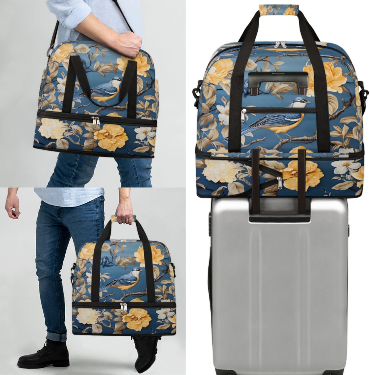 QsirBC Animal Bird Design Gym Bag for Women Duffle Tote with Shoes Compartment Men Weekender Duffel for Dance Travel Sports Swimming Overnight