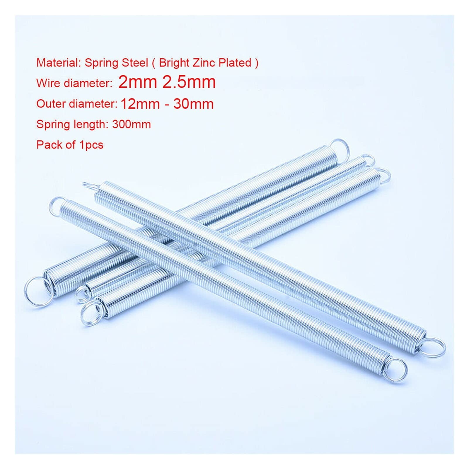 Sostituzione della molla di tensione del metallo 1 pezzo di 300mm lungo molla a molla doppia gancio tensione tensione molla luminosa diametro del filo zincato 2mm 2,5 mm Diametro esterno 12mm-30mm