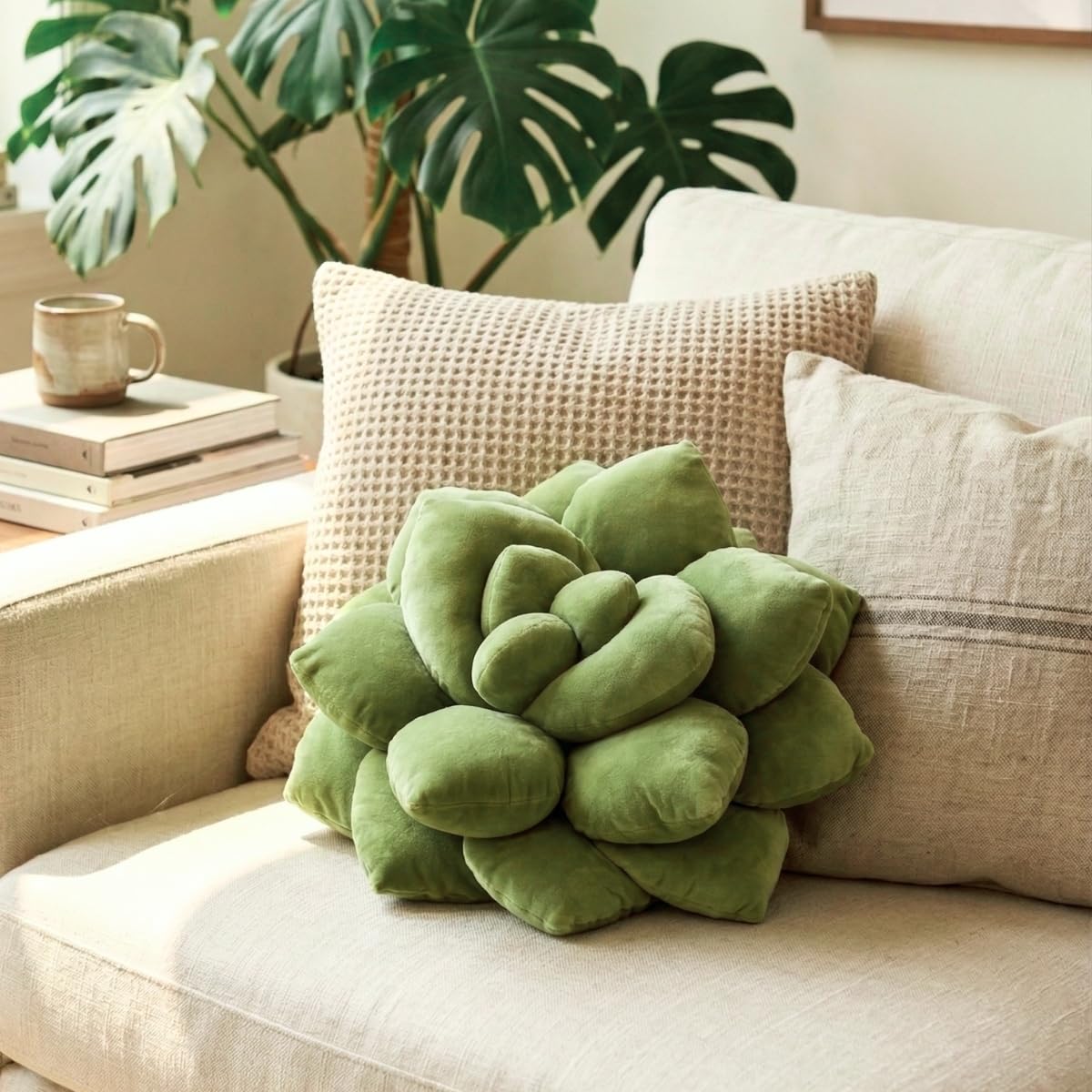 Green Philosophy Co. Cuscino per piante grasse a forma di cactus per gli amanti del verde o del giardino, forma 3D per creare il tuo terrario a grandezza naturale - verde oliva