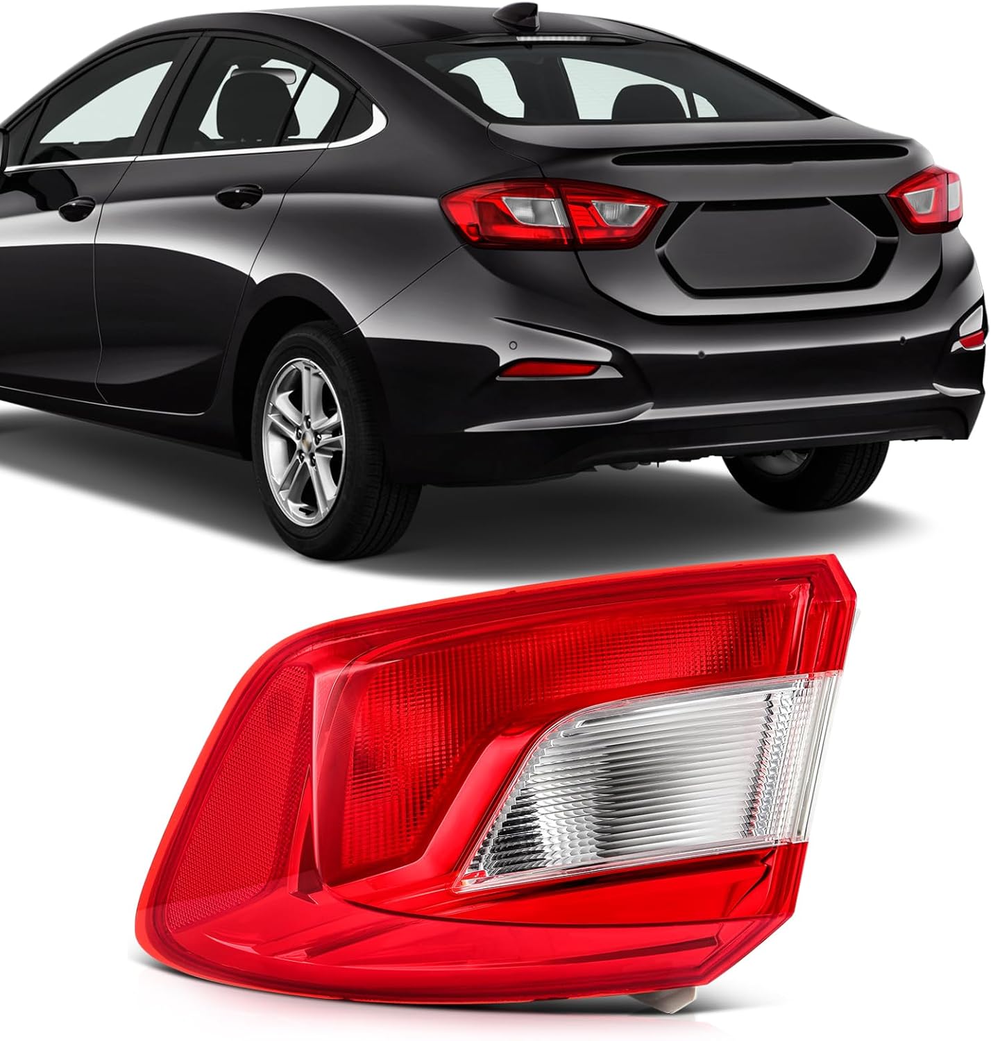 SCITOO Tail Light Assembly Fit 2016-2019 for Chevy Cruze 4-Door Sedan Chrome Housing Red Lens Right Tail light GM2805124