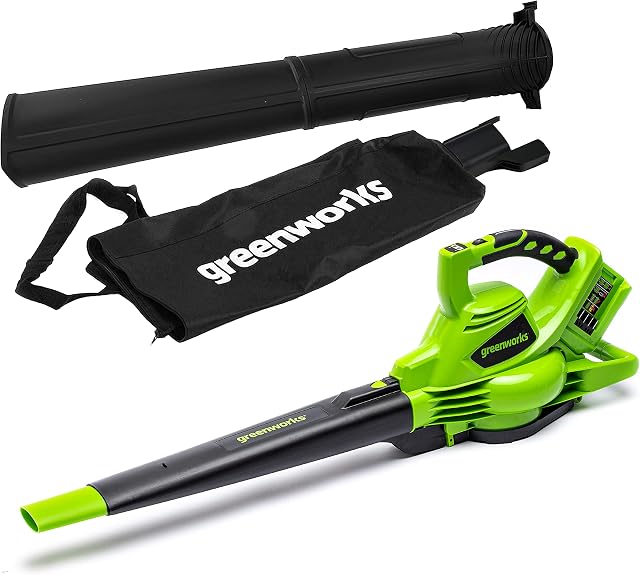 Greenworks GD24X2BV Cordless Leaf Blow Vac with Shoulder Strap, Brushless Motor, 322km/h, 9m³/min, 45L Mulching Bag WITHOUT Two of 24V (48V Equivalent) Batteries & Charger, 3 Year Guarantee