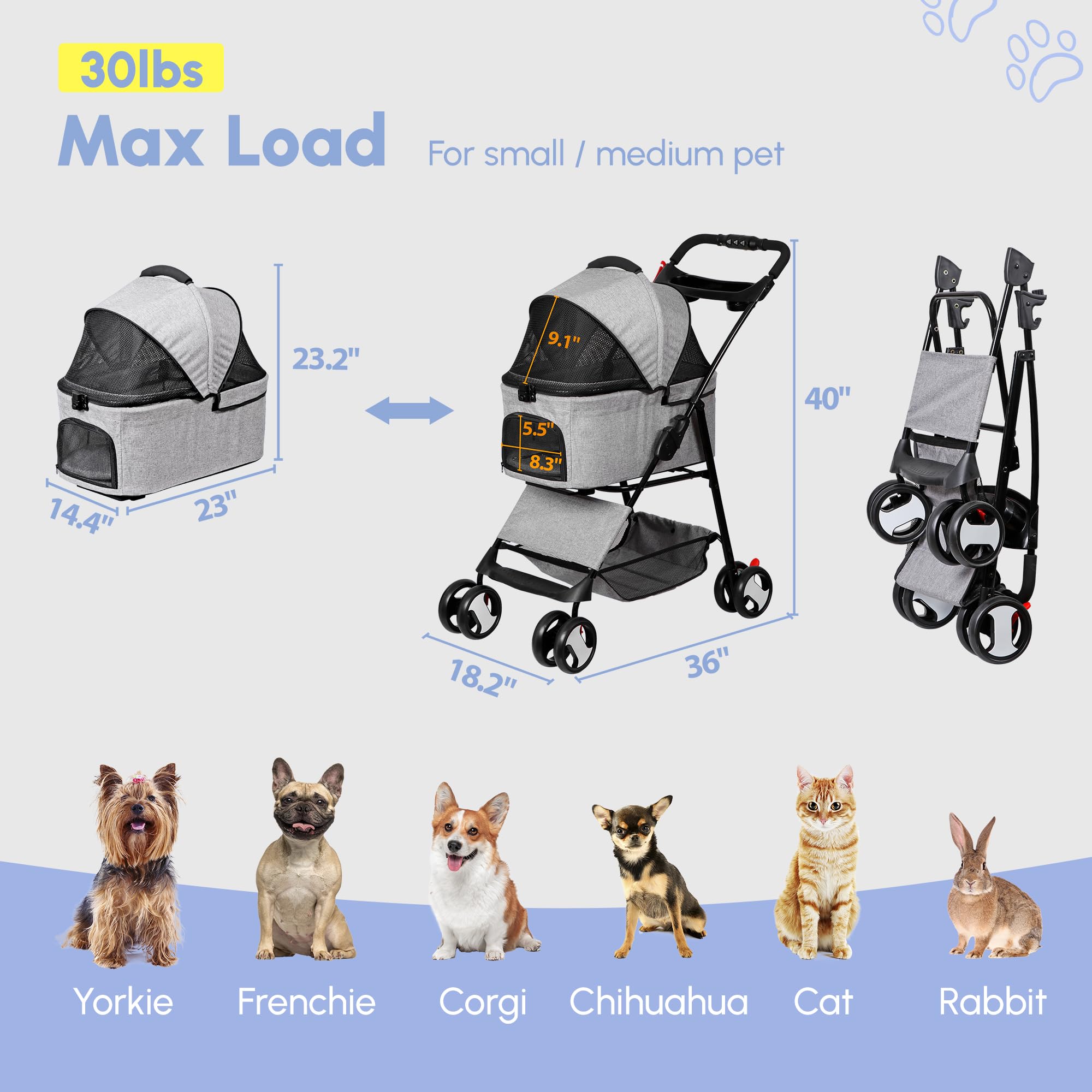 Amazon.co.jp: Foldable Pet Stroller ペットカート 分離型 犬用カート