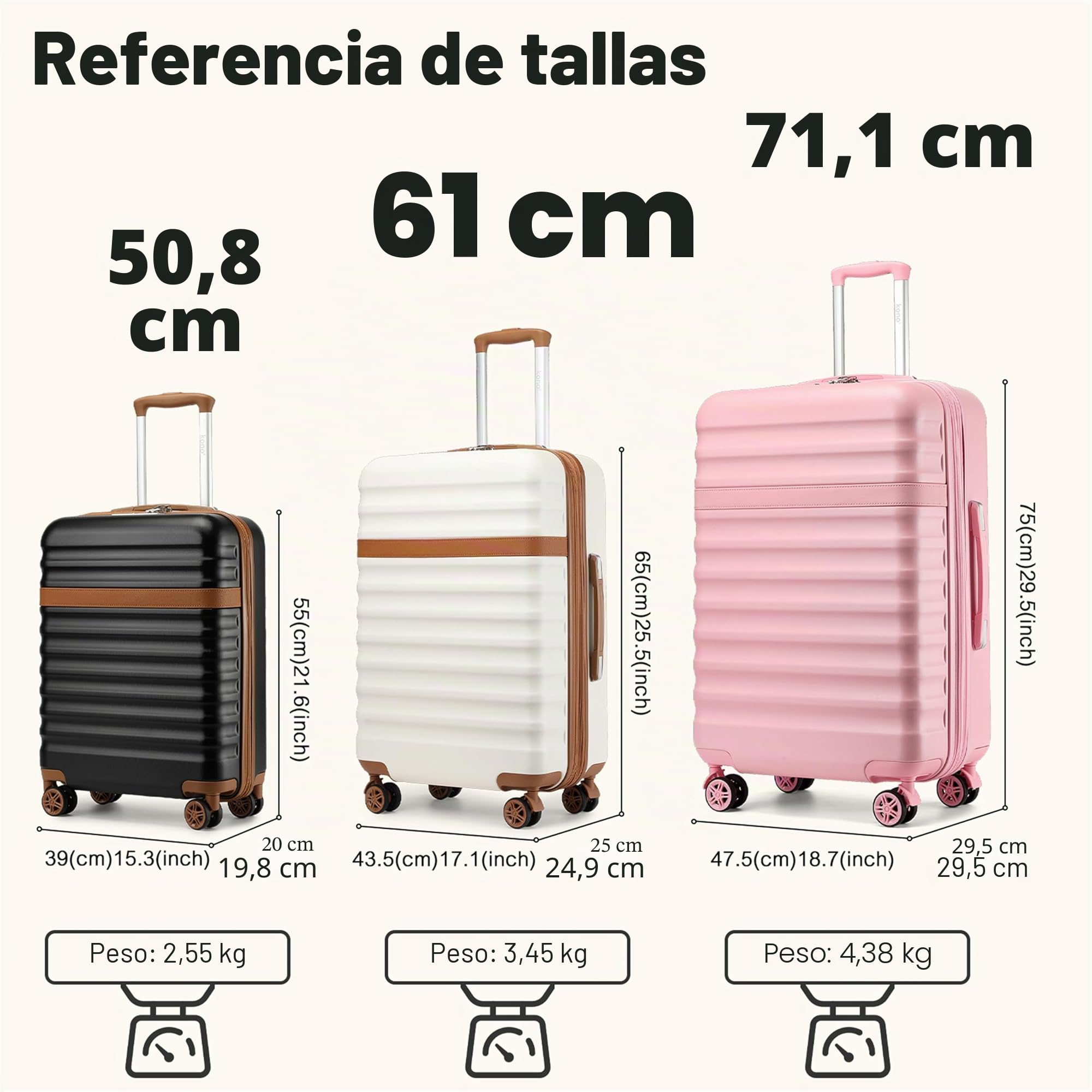 Kono Maleta de Mano ABS + PC rígida Ligera de Cabina de Viaje con Ruedas giratorias TSA, Cabin 20 Inch（S，Rosa）