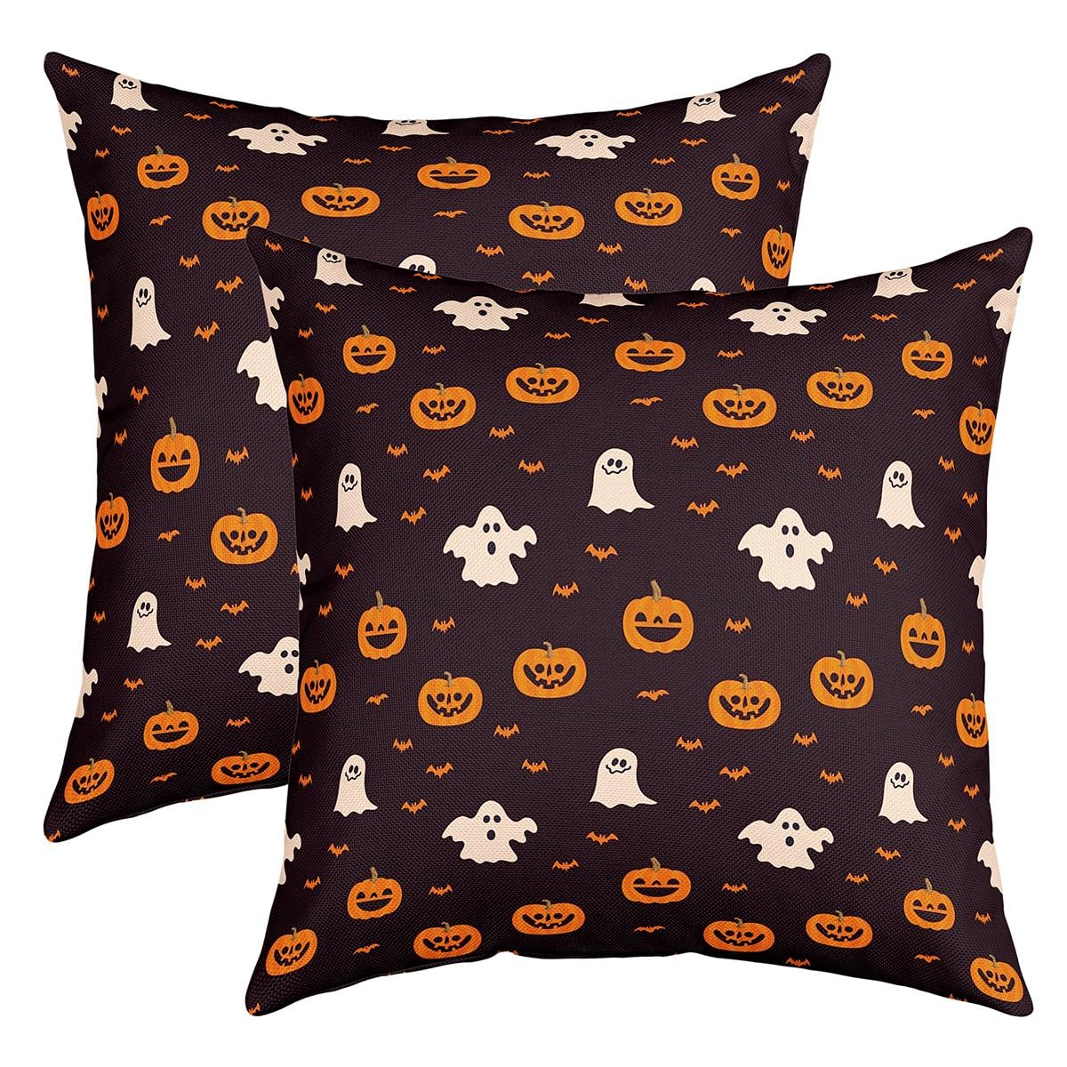 Loussiesd Set di 2 federe decorative per cuscini a forma di zucca, 60 x 60 cm, morbide federe decorative per Halloween, motivo: zucca, lanterna, federe per cuscini fantasma