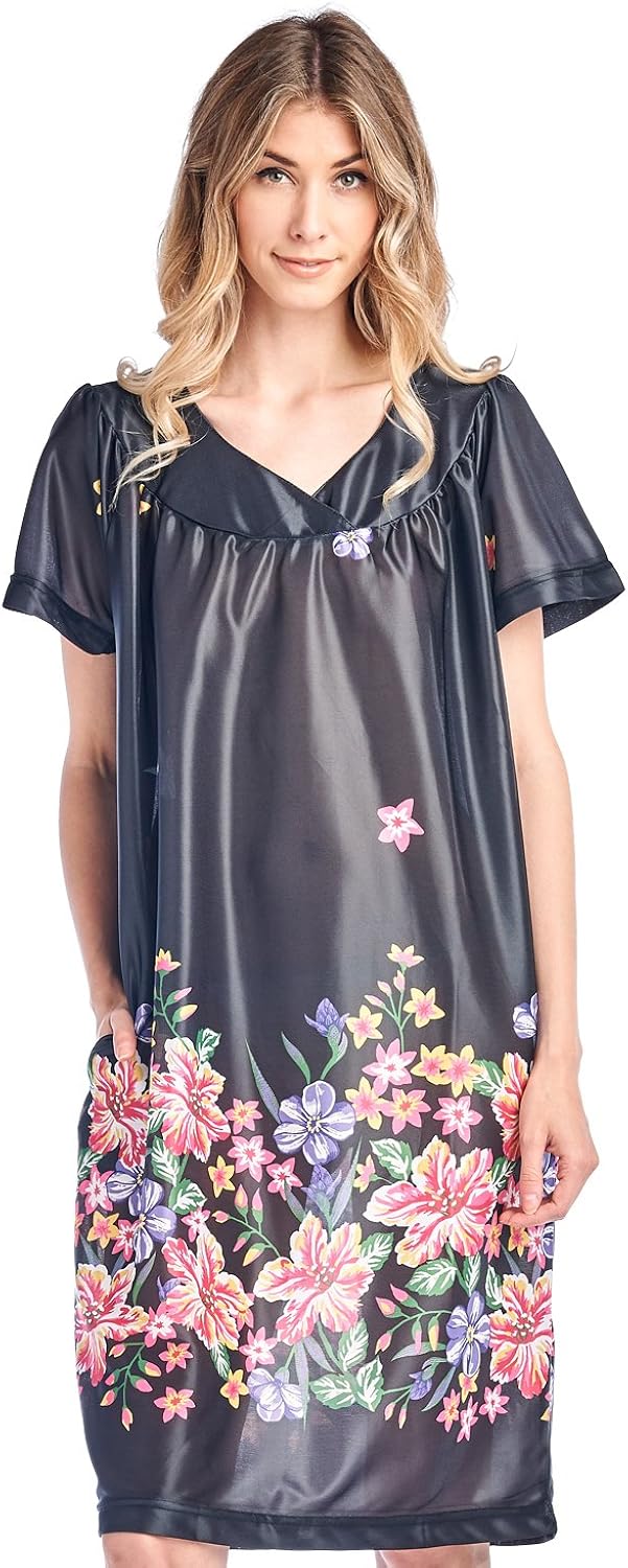 Casual Nights Women's Short Sleeve Muumuu Lounger Dress at Amazon Women’s Clothing store
